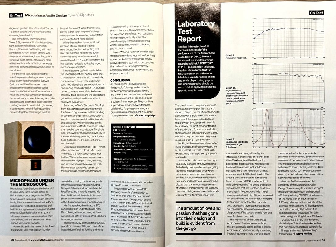 Published Australian Hi-Fi review and laboratory measurements for Tower 3 Signature